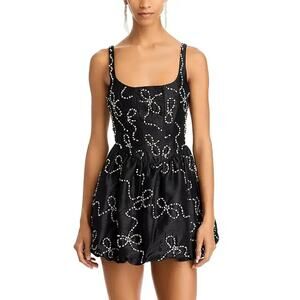 NWT LoveShackFancy Crystal Bow Shantung Brookhaven Minidress 8